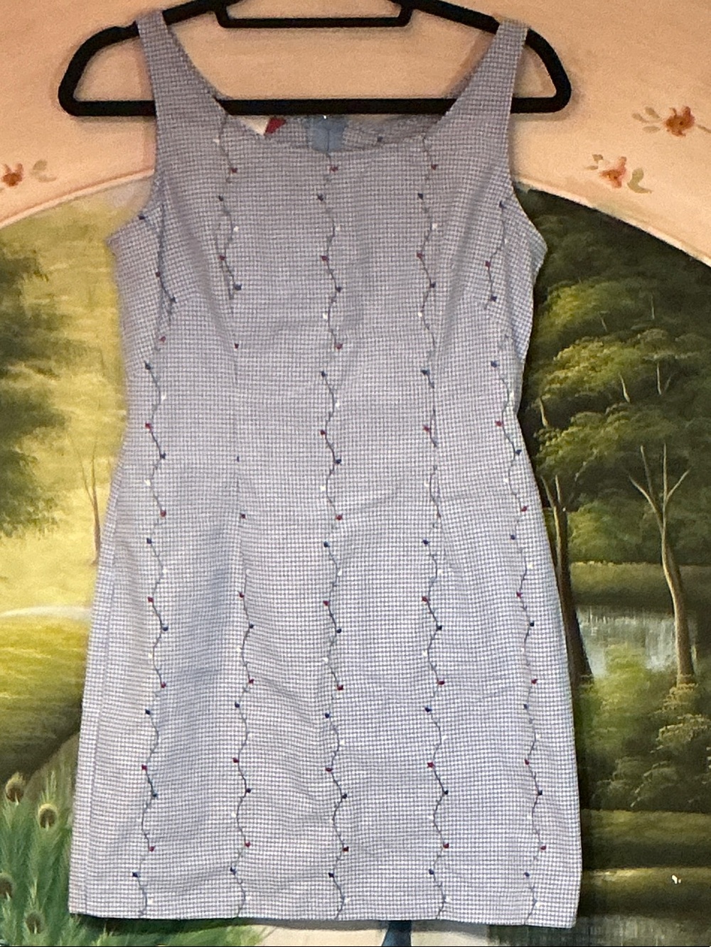 Esprit Light Blue Gingham Sleeveless Shift Dress-Vintage